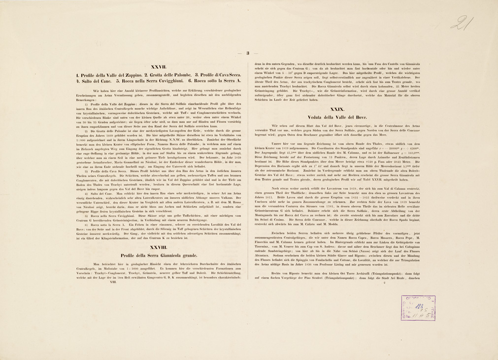 (N:193) I. CARTA TOPOGRAFICA DELL'ETNA... - II. CARTA GEOLOGICA DELL'ETNA... - Foglio 21 -Testo (B0005265) Carte e stampe antiche: riproduzione a colori su carta (formato A1)