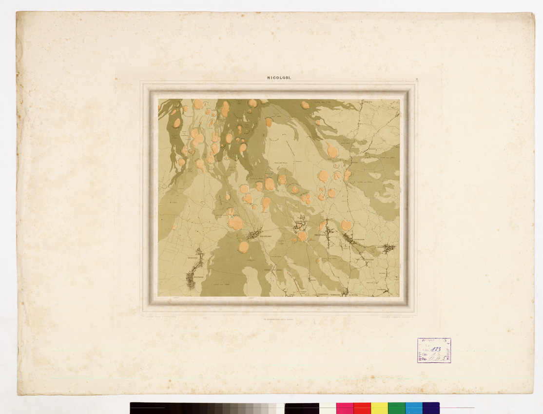 (N:240) I. CARTA TOPOGRAFICA DELL'ETNA... - II. CARTA GEOLOGICA DELL'ETNA... - Tavola 8 - Nicolosi - (a colori) (B0005287) Carte e stampe antiche: riproduzione a colori su carta (formato A1)