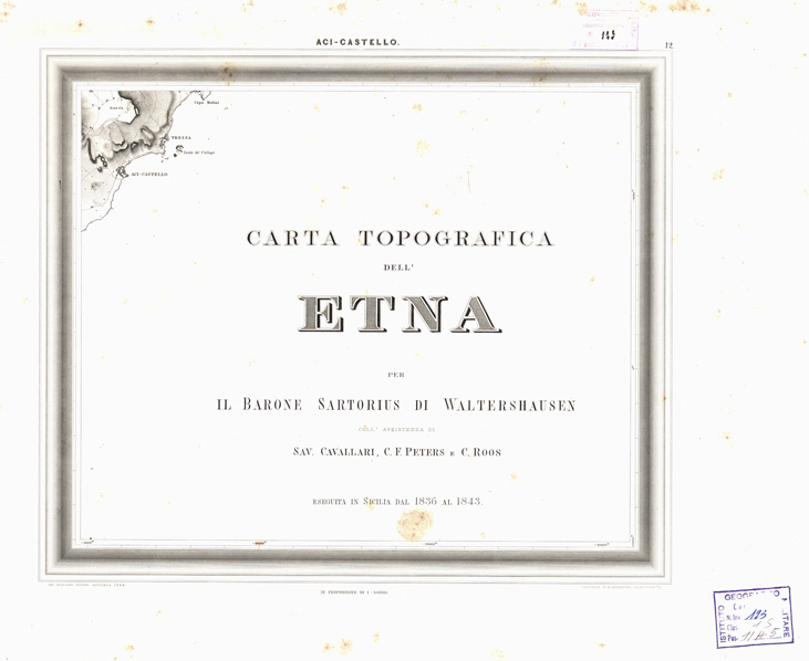 (N:227) I. CARTA TOPOGRAFICA DELL'ETNA... - II. CARTA GEOLOGICA DELL'ETNA... - Tavola 12 - Aci-Castello-Titolo - (a colori) (B0005291) Carte e stampe antiche: riproduzione a colori su carta (formato A1)