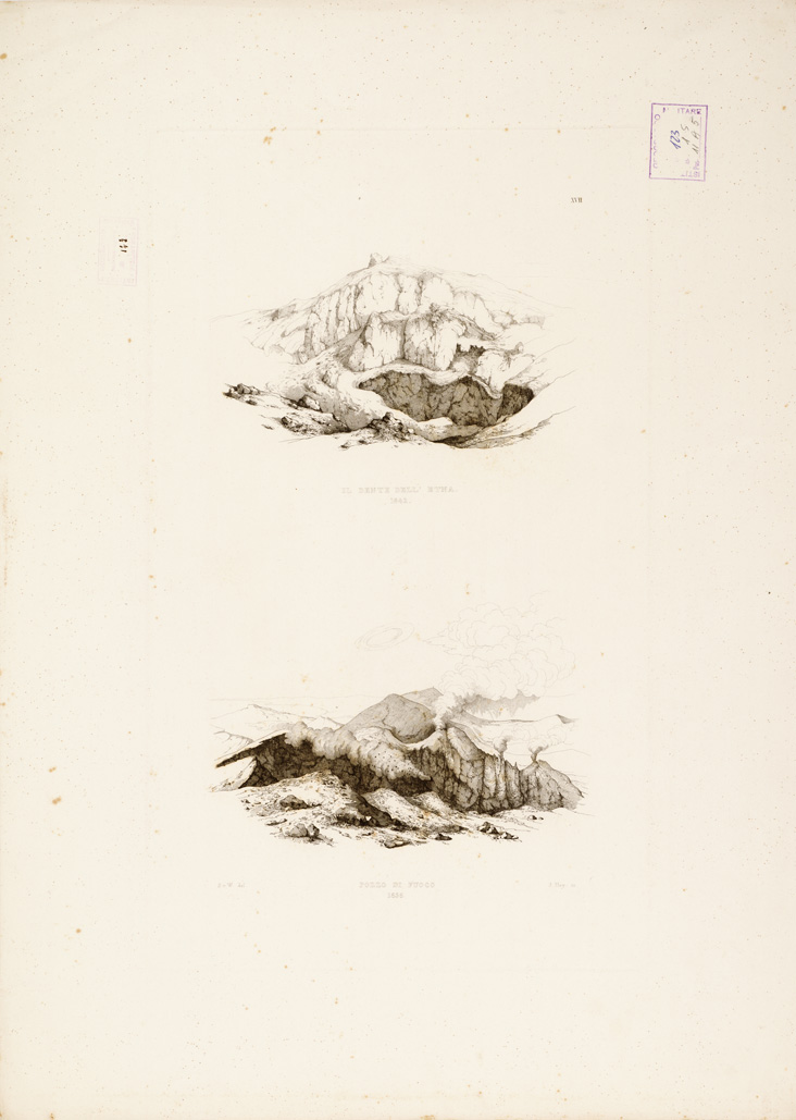 (N:245) I. CARTA TOPOGRAFICA DELL'ETNA... - II. CARTA GEOLOGICA DELL'ETNA... - Veduta XVII - Il dente dell'Etna 1842-Pozzo di Fuoco 1836 (B0005309) Carte e stampe antiche: riproduzione a colori su carta (formato A1)
