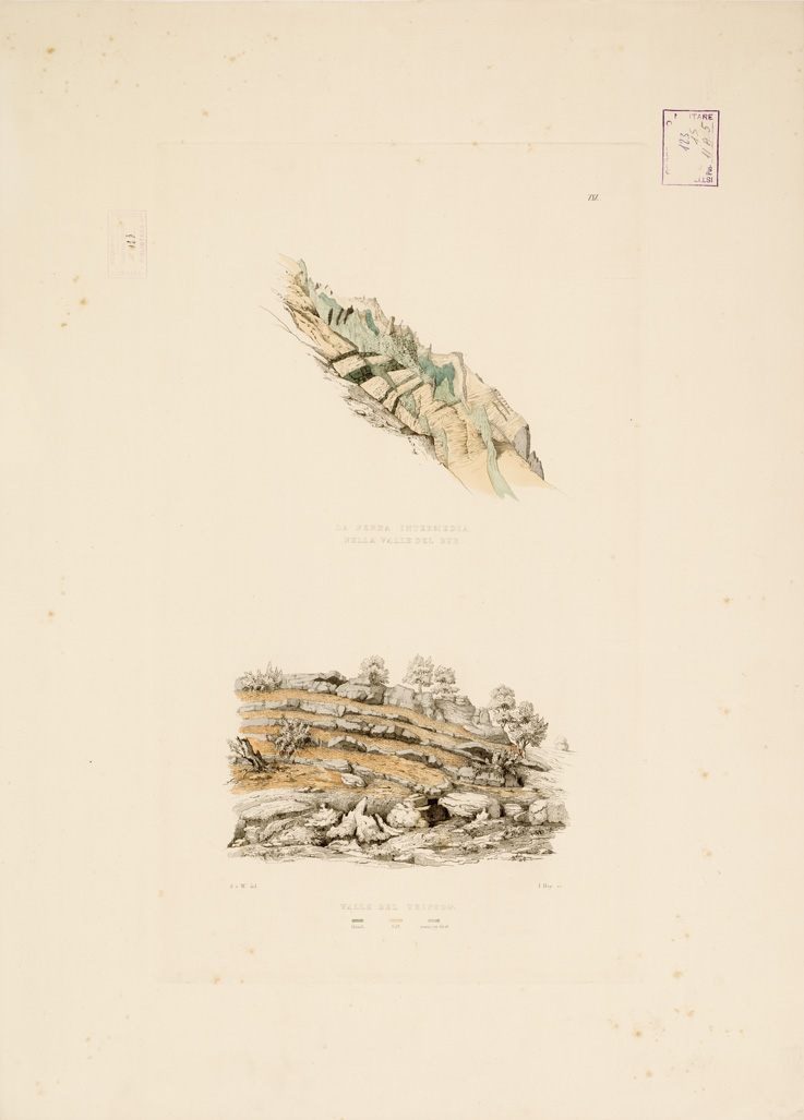 (N:251) I. CARTA TOPOGRAFICA DELL'ETNA... - II. CARTA GEOLOGICA DELL'ETNA... - Veduta XIX - La Serra intermedia nella Valle del Bue-Valle del Tripodo (B0005311) Carte e stampe antiche: riproduzione a colori su carta (formato A1)