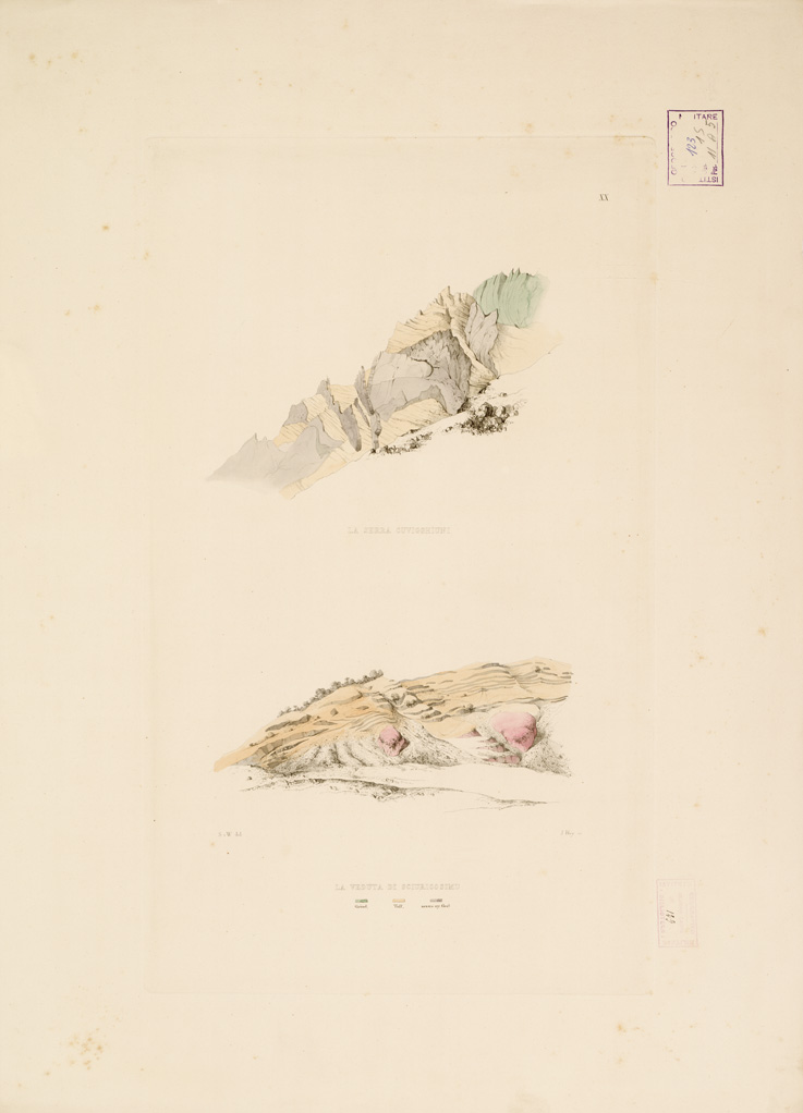 (N:250) I. CARTA TOPOGRAFICA DELL'ETNA... - II. CARTA GEOLOGICA DELL'ETNA... - Veduta XX - La Serra Cuvigghiuni-La veduta di Sciuricosimu (B0005312) Carte e stampe antiche: riproduzione a colori su carta (formato A1)