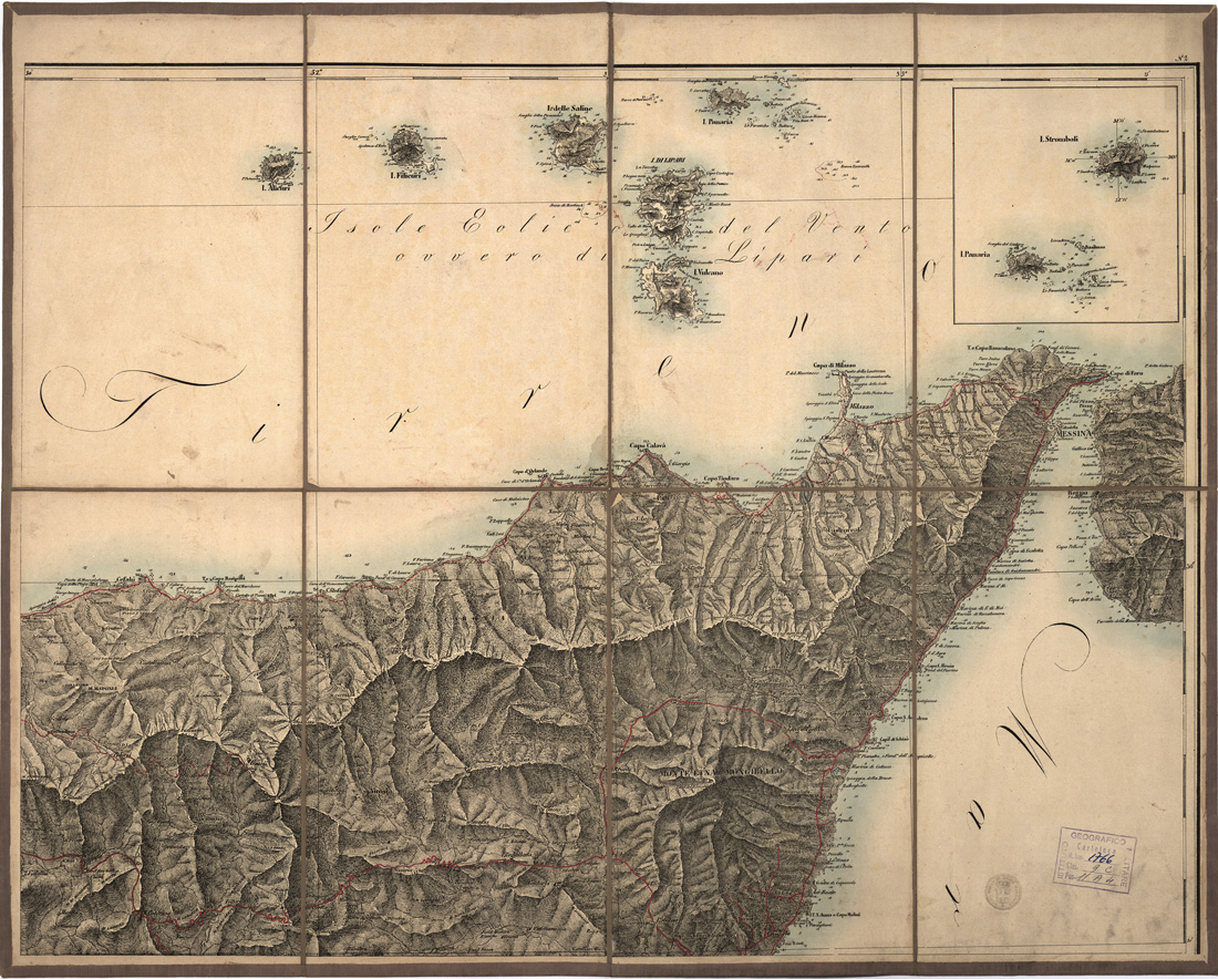 (N:4987) CARTA GENERALE DELL'ISOLA DI SICILIA COMPILATA SUI MIGLIORI DOCUMENTI ESISTENTI. TORINO - Foglio 2 - Palermo, Messina, Enna, Catania (B0005336) Carte e stampe antiche: riproduzione a colori su carta (formato A1)