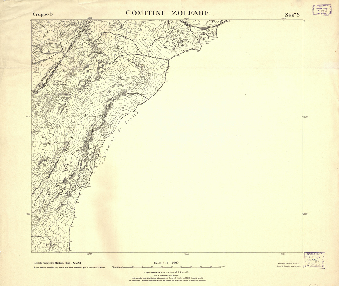 (N:3956) CARTA DELLE SOLFATARE DI SICILIA - Gruppo 5 Sezione 5 - Comitini Zolfare (B0005350) Carte e stampe antiche: riproduzione a colori su carta (formato A1)