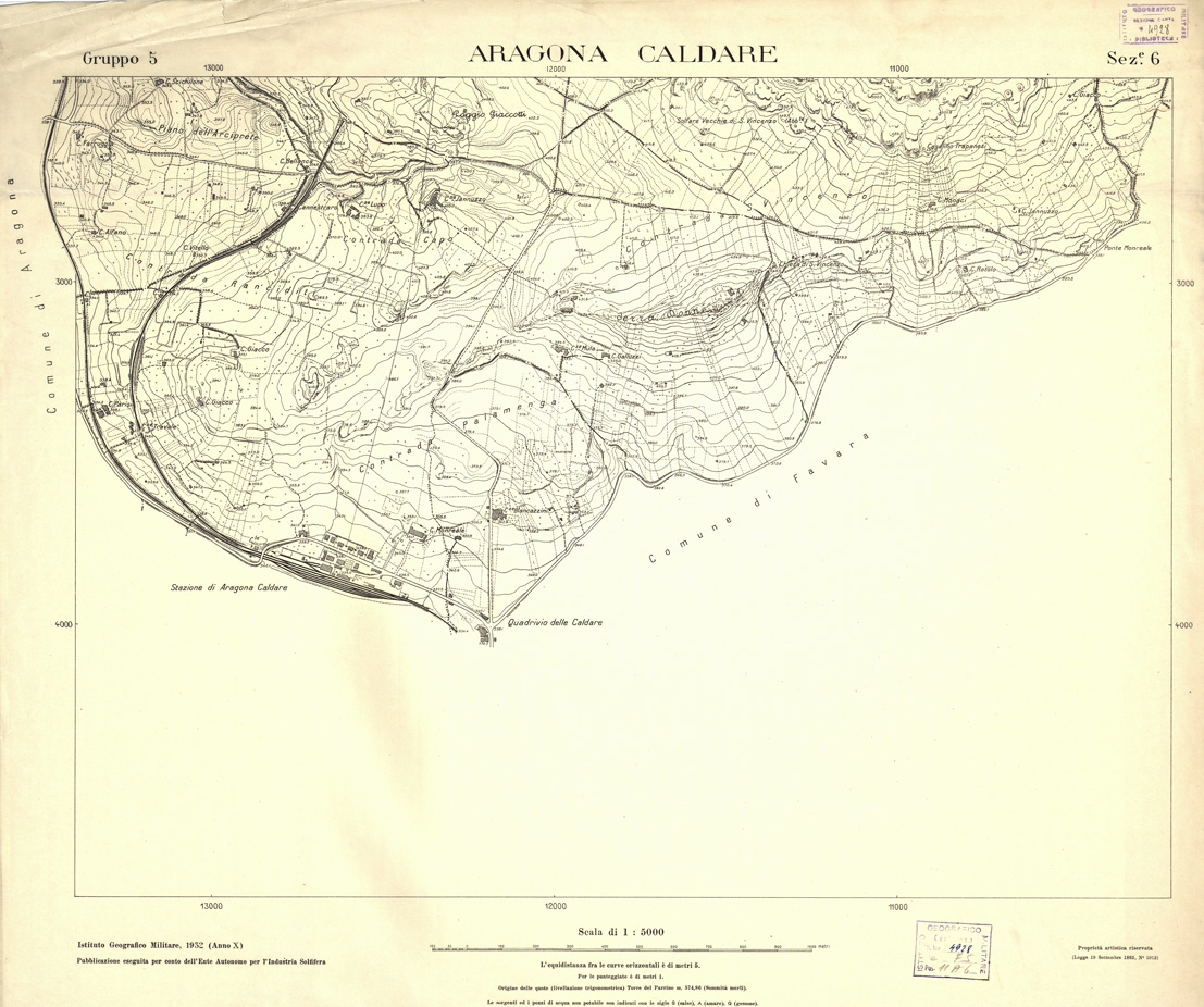 (N:3955) CARTA DELLE SOLFATARE DI SICILIA - Gruppo 5 Sezione 6 - Aragona Caldare (B0005351) Carte e stampe antiche: riproduzione a colori su carta (formato A1)