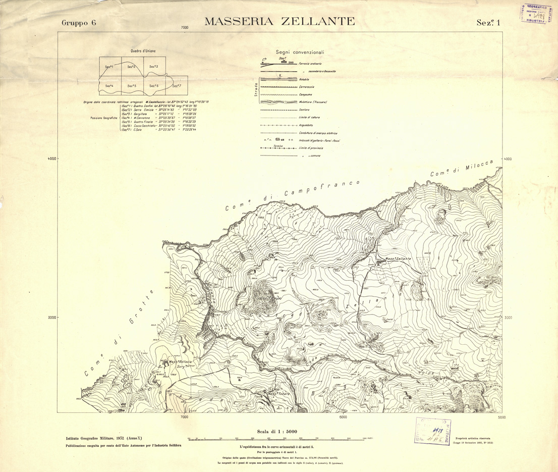 (N:3959) CARTA DELLE SOLFATARE DI SICILIA - Gruppo 6 Sezione 1 - Masseria Zellante (B0005352) Carte e stampe antiche: riproduzione a colori su carta (formato A1)