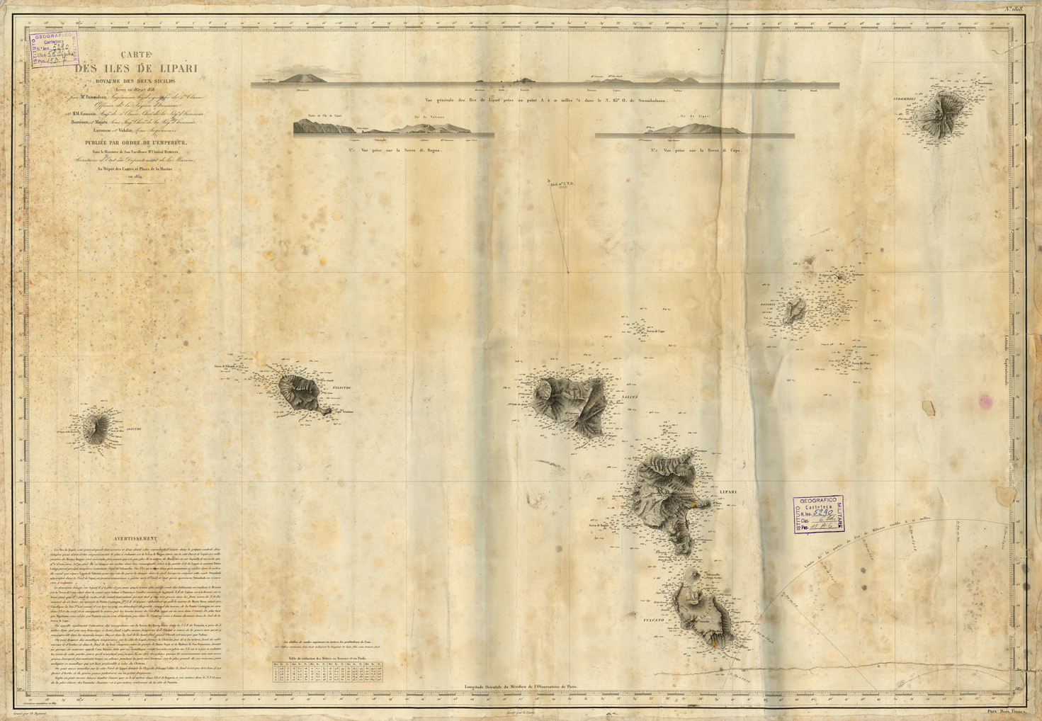 (N:8548) CARTE DES ILES DE LIPARI (ROYAUME DES DEUX SICILES) - N 1818 (B0005386) Carte e stampe antiche: riproduzione a colori su carta (formato A1)