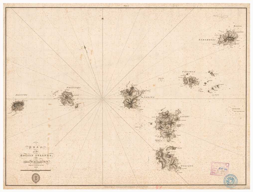 (N:14077) PLAN OF THE AEOLIAN ISLANDS BY CAPTAIN SMYTH KNIGHT OF ST. FERDINAND AND MERIT (B0005407) Carte e stampe antiche: riproduzione a colori su carta (formato A1)