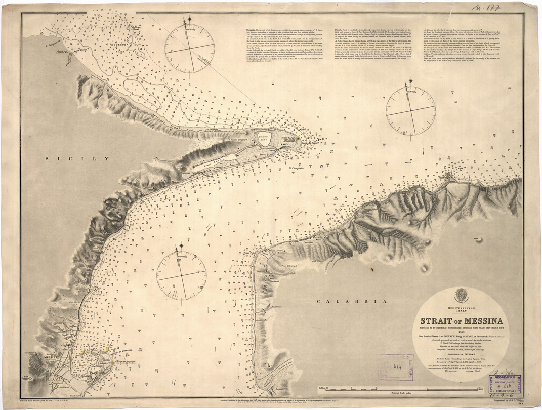 (N:16395) MEDITERRANEAN ITALY STRAIT OF MESSINA SURVEYED BY MR. DARONDEAU HYDROGRAPHIC ENGINEER FIRST CLASS IMP. FRENCH NAVY. (B0005412) Carte e stampe antiche: riproduzione a colori su carta (formato A1)