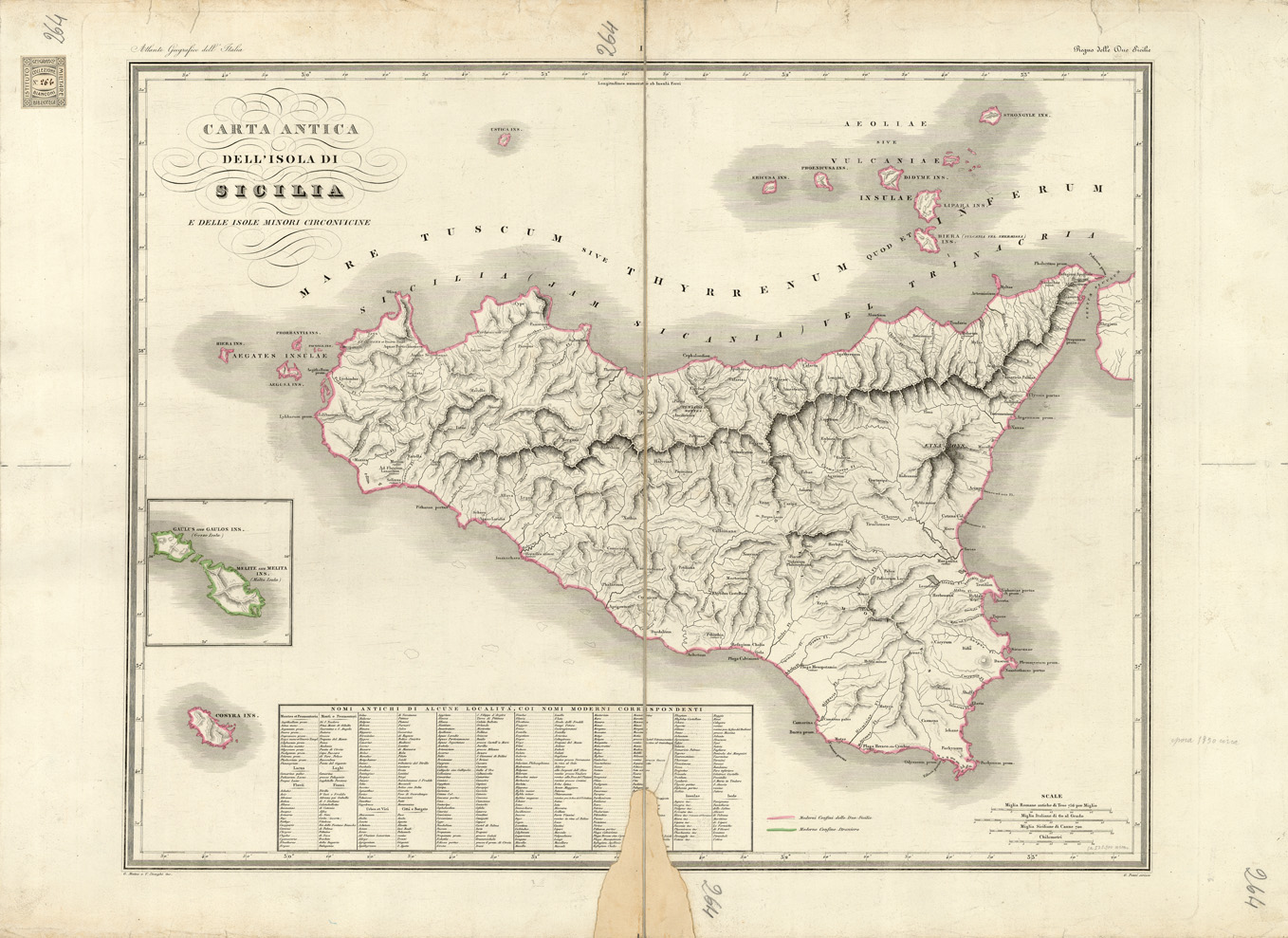 (N:748) CARTA ANTICA DELL'ISOLA DI SICILIA E DELLE ISOLE MINORI CIRCONVICINE - ATLANTE GEOGRAFICO DELL'ITALIA REGNO DELLE DUE SICILIE (B0005415) Carte e stampe antiche: riproduzione a colori su carta (formato A1)