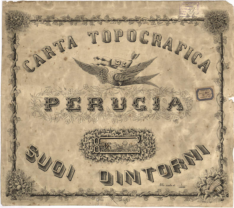 (N:8198) CARTA TOPOGRAFICA DI PERUGIA E SUOI DINTORNI - Titolo (B0005440) Carte e stampe antiche: riproduzione a colori su carta (formato A1)