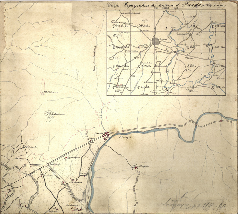 (N:8182) CARTA TOPOGRAFICA DI PERUGIA E SUOI DINTORNI - Foglio 1 Est bis - Quadro d'unione (B0005441) Carte e stampe antiche: riproduzione a colori su carta (formato A1)