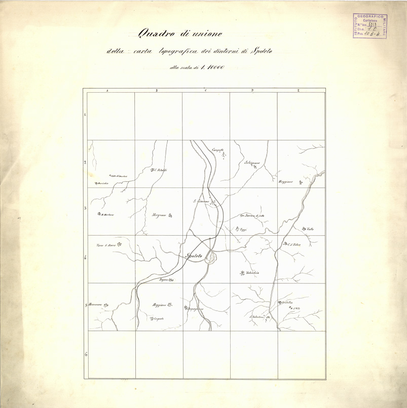(N:6420) CARTA TOPOGRAFICA DEI DINTORNI DI SPOLETO... - Quadro d'unione (B0005457) Carte e stampe antiche: riproduzione a colori su carta (formato A1)