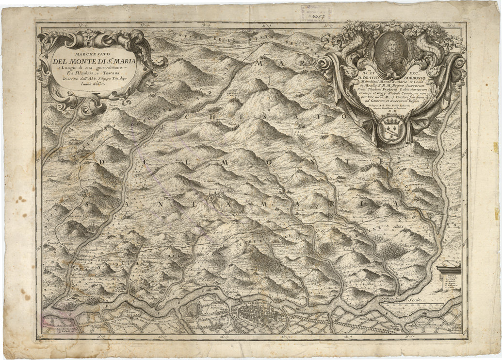 (N:12622) MARCHESATO DEL MONTE DI S. MARIA E LUOGHI DI SUA GIURISDIZIONE FRA L'UMBRIA E TOSCANA DESCRITTO DALL'ABB. FILIPPO TITI DOPO L'ANNO 1676 (B0005507) Carte e stampe antiche: riproduzione a colori su carta (formato A1)