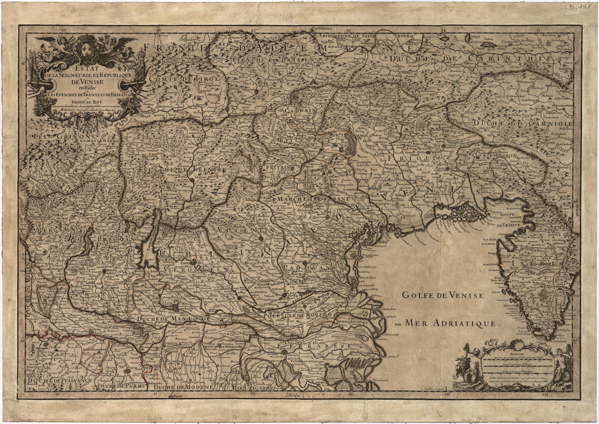 (N:9787) ESTAT DE LA SEIGNEURIE ET REPUBLIQUE DE VENISE EN ITALIE LES EVESCHES DE TRENTE ET DE BRIXEN. DEDIE AU ROY PAR, ETC., ETC. H. JAILLOT.(VENEZIA) (B0005513) Carte e stampe antiche: riproduzione a colori su carta (formato A1)