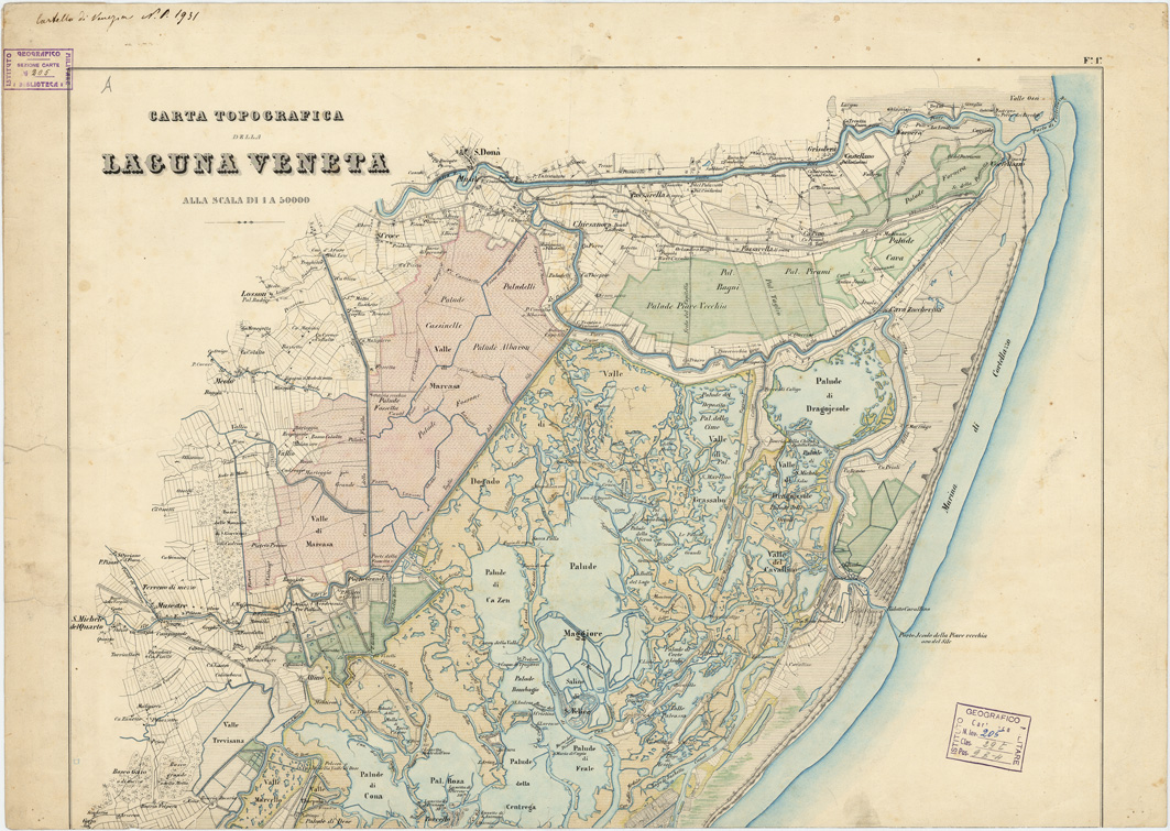 (N:7613) CARTA TOPOGRAFICA DELLA LAGUNA VENETA - Foglio 1 (B0005557) Carte e stampe antiche: riproduzione a colori su carta (formato A1)