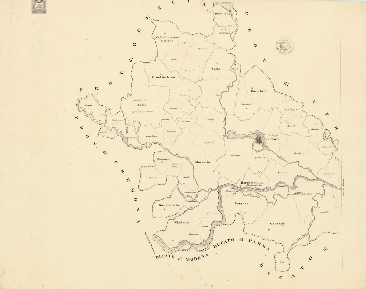 (N:9137) COROGRAFIE DELLE PROVINCIE DEL REGNO LOMBARDO - VENETO OGNUNA DELLE QUALI "DISTINTA NE' SUOI DISTRETTI E COMUNI CENSUARI, FORMATA IN BASE DELLE MAPPE DEL NUOVO CENSIMENTO" - Provincia di Mantova - Foglio 6(2) (B0005584) Carte e stampe antiche: riproduzione a colori su carta (formato A1)
