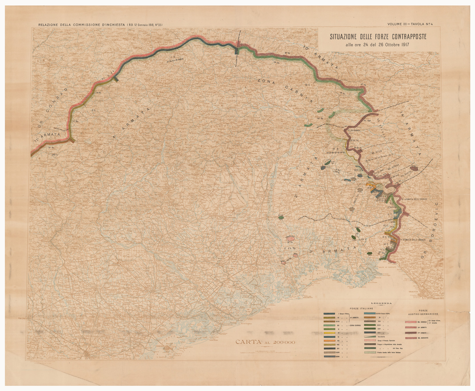 (N:15908) SITUAZIONE DELLE FORZE CONTRAPPOSTE DAL 23 OTTOBRE AL 9 NOVEMBRE DEL 1917 - Volume III Tavola 4 (B0005599) Carte e stampe antiche: riproduzione a colori su carta (formato A1)