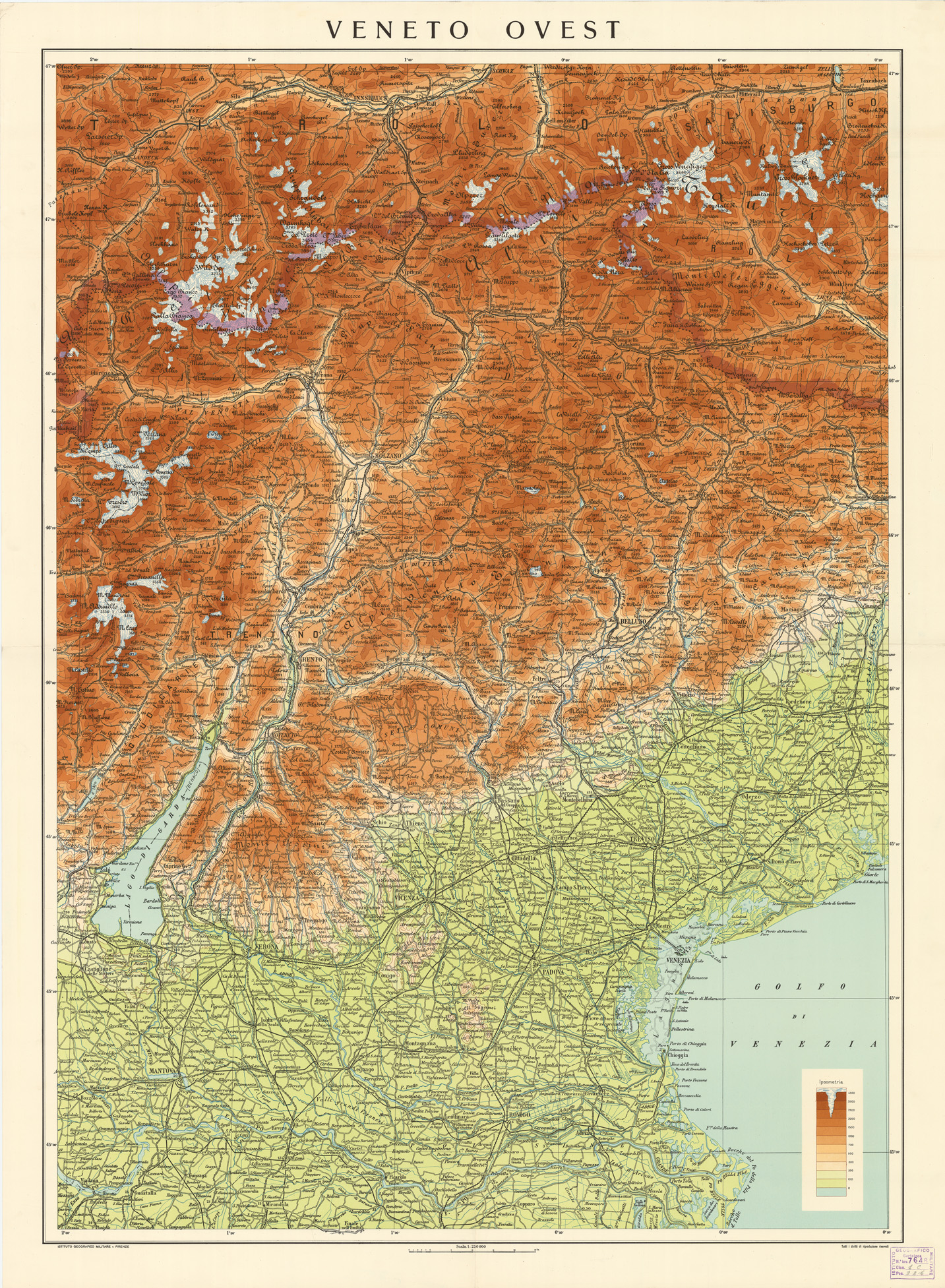 (N:14064) VENETO EST E OVEST - VENETO OVEST (B0005635) Carte e stampe antiche: riproduzione a colori su carta (formato A1)