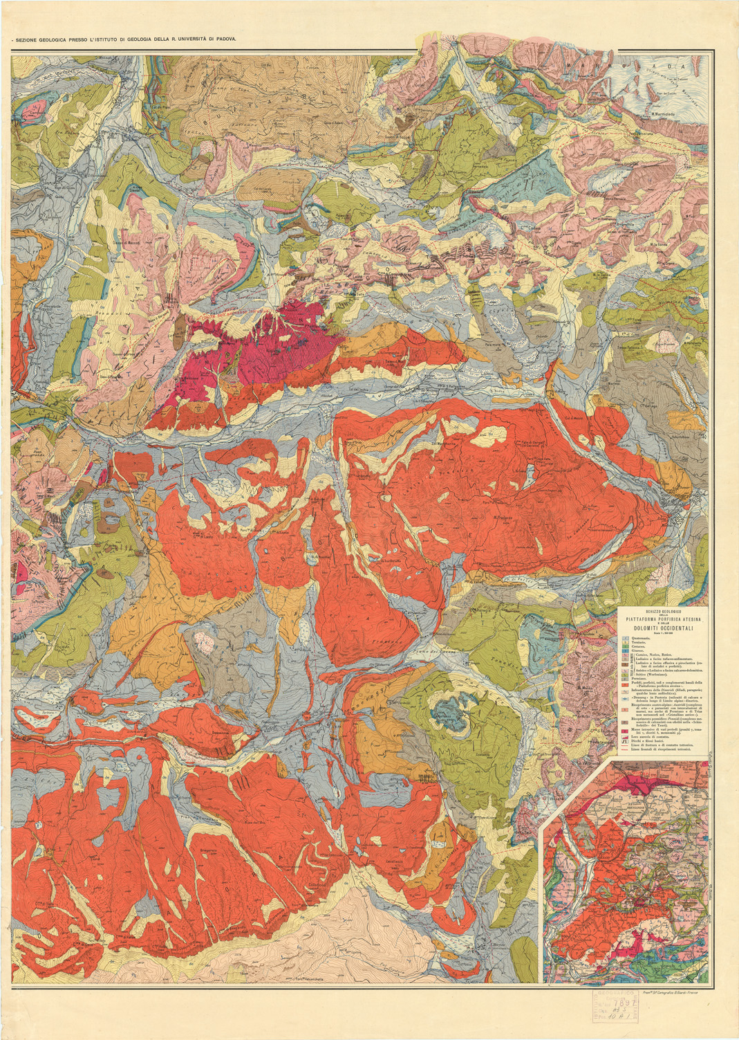 (N:5068) CARTA GEOLOGICA DEL TERRITORIO ERUTTIVO DI PREDAZZO E MONZONI NELLE DOLOMITI DI FIEMME E FASSA - Dolomiti di Fiemme e Fassa (B0005676) Carte e stampe antiche: riproduzione a colori su carta (formato A1)
