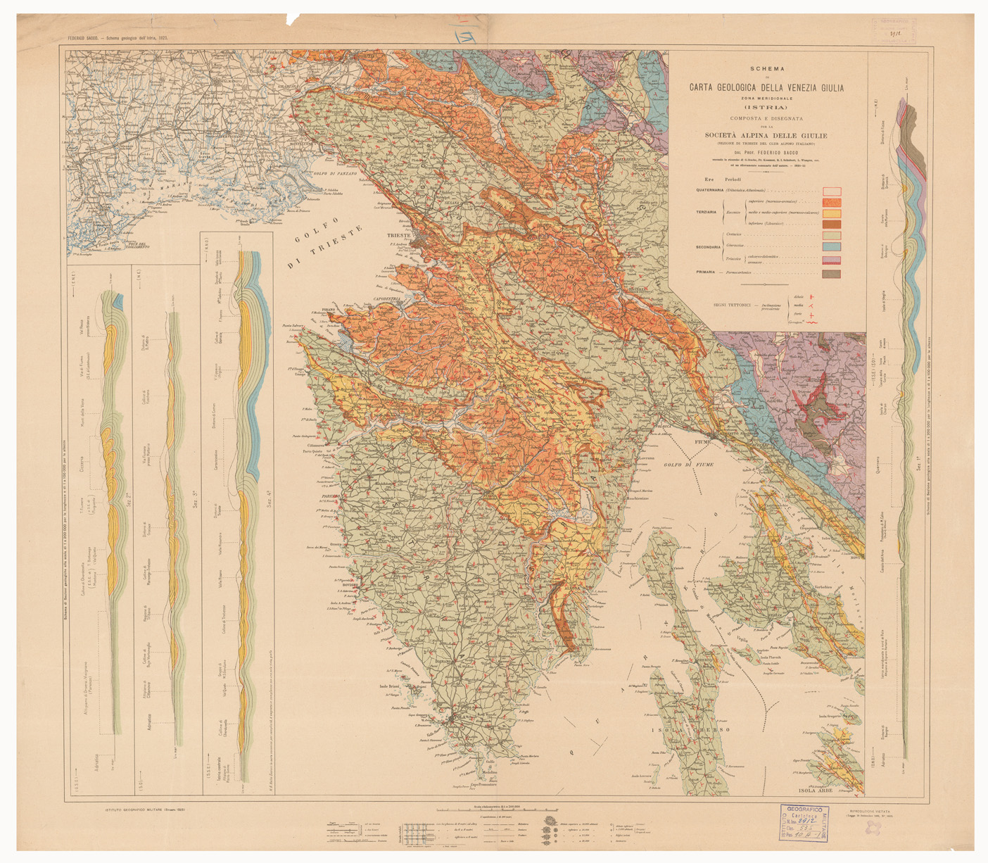 (N:15755) SCHEMA DI CARTA GEOLOGICA DELLA VENEZIA GIULIA ZONA MERIDIONALE (ISTRIA) (B0005680) Carte e stampe antiche: riproduzione a colori su carta (formato A1)