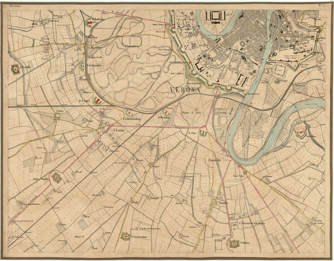 (N:4114) CARTA DI VERONA E DINTORNI - Foglio 5 - Verona (B0005799) Carte e stampe antiche: riproduzione a colori su carta (formato A1)