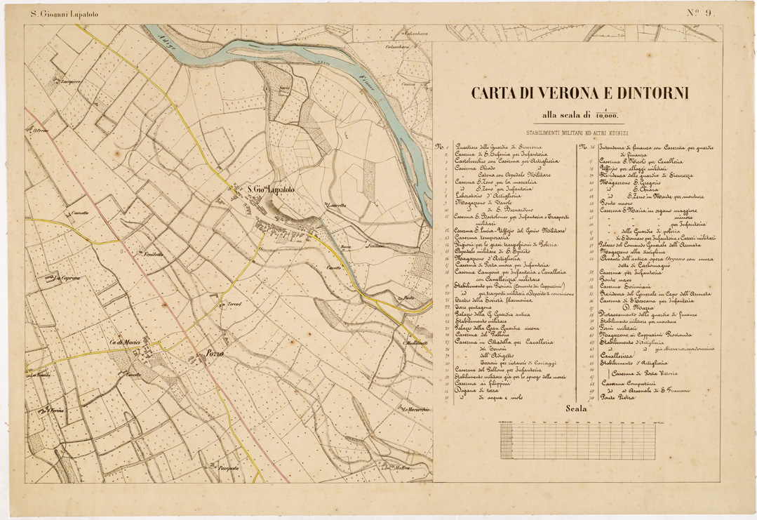(N:4118) CARTA DI VERONA E DINTORNI - Foglio 9 - S. Giovanni Lupatoto (B0005803) Carte e stampe antiche: riproduzione a colori su carta (formato A1)