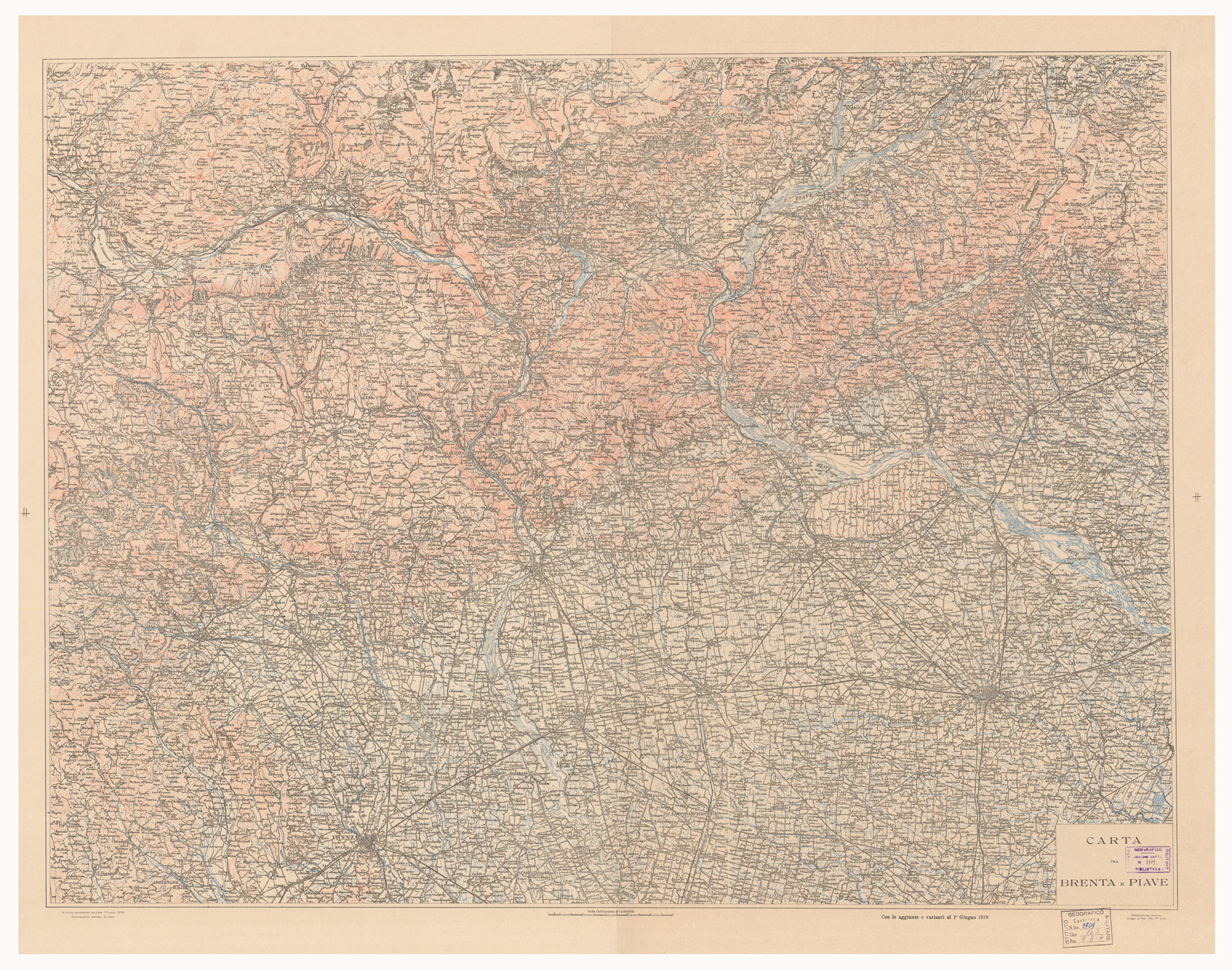 (N:433) CARTA TRA BRENTA E PIAVE
 (B0005805) Carte e stampe antiche: riproduzione a colori su carta (formato A1)
