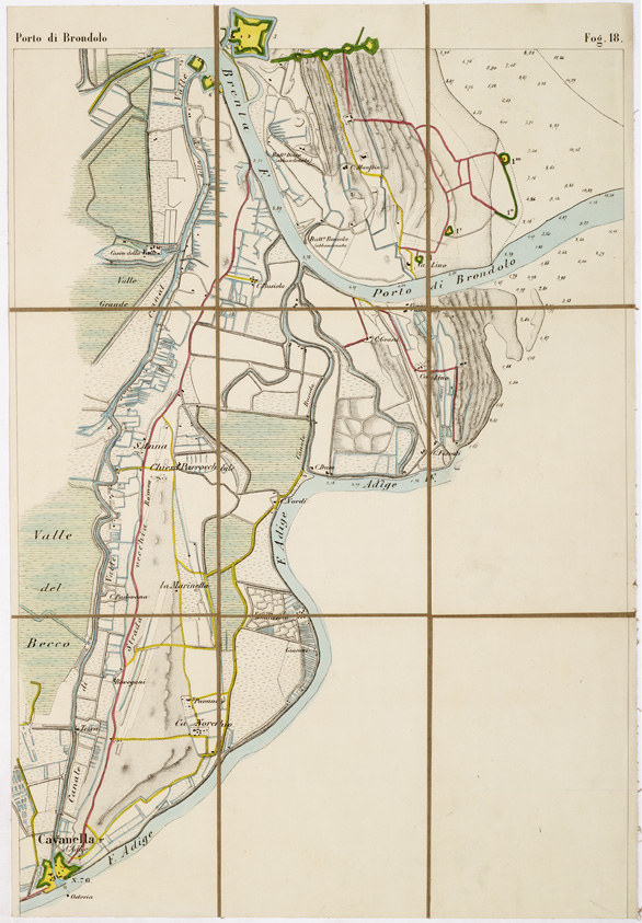 (N:7628) CARTA TOPOGRAFICA DELLA LAGUNA VENETA - PORTO DI BRONDOLO - Foglio 18 (B0005905) Carte e stampe antiche: riproduzione a colori su carta (formato A1)