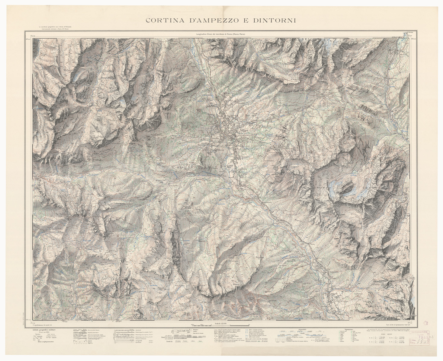 (N:9213) CORTINA D'AMPEZZO E DINTORNI (B0005919) Carte e stampe antiche: riproduzione a colori su carta (formato A1)