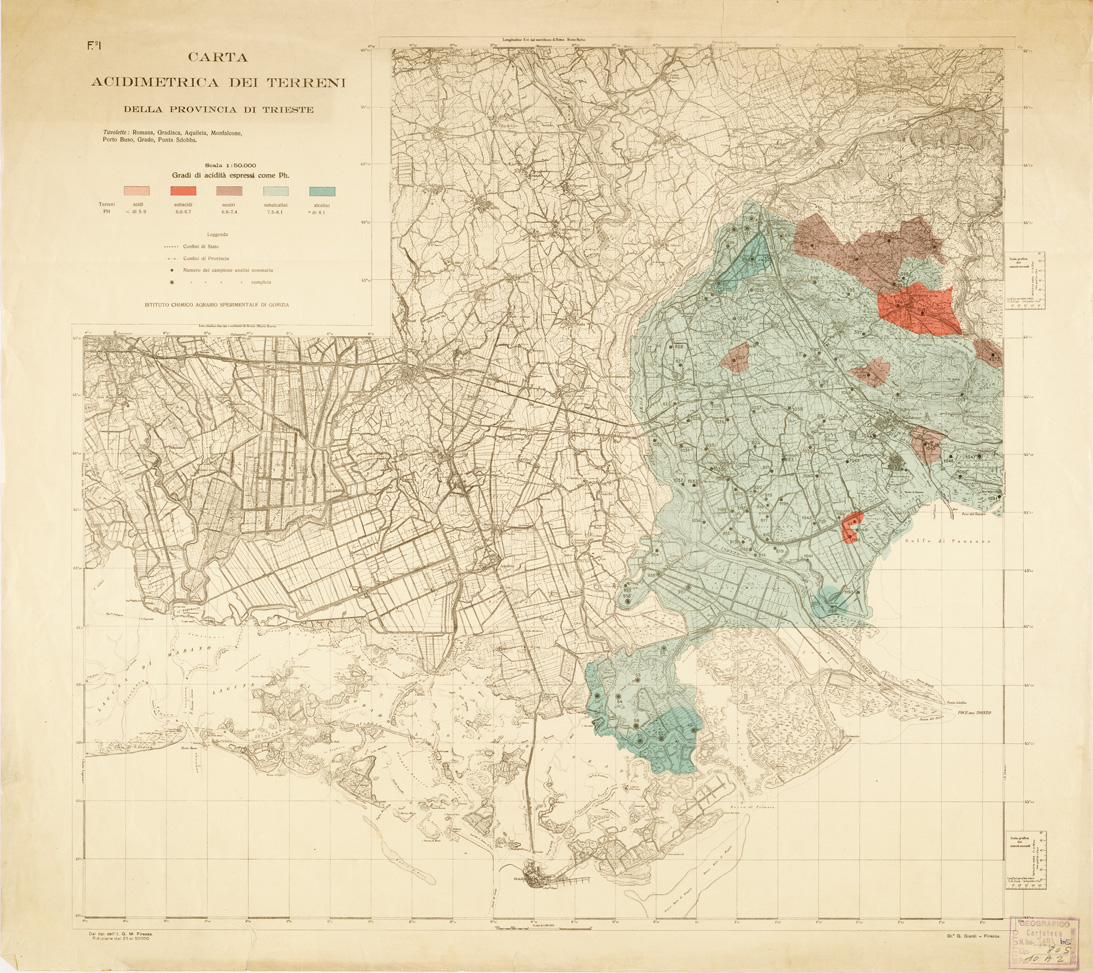 (N:532) CARTA ACIDIMETRICA DEI TERRITORI DELLA PROV. DI TRIESTE E DI GORIZIA - Foglio I (B0005955) Carte e stampe antiche: riproduzione a colori su carta (formato A1)