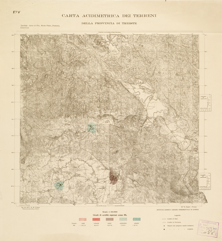 (N:536) CARTA ACIDIMETRICA DEI TERRITORI DELLA PROV. DI TRIESTE E DI GORIZIA - Foglio V (B0005959) Carte e stampe antiche: riproduzione a colori su carta (formato A1)