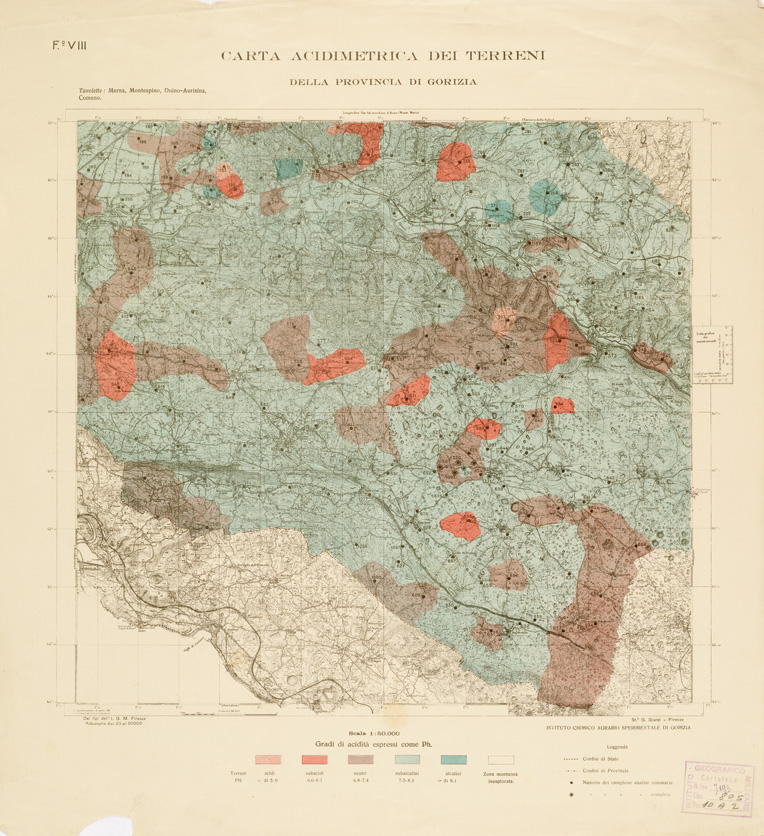 (N:542) CARTA ACIDIMETRICA DEI TERRITORI DELLA PROV. DI TRIESTE E DI GORIZIA - Foglio VIII (B0005964) Carte e stampe antiche: riproduzione a colori su carta (formato A1)