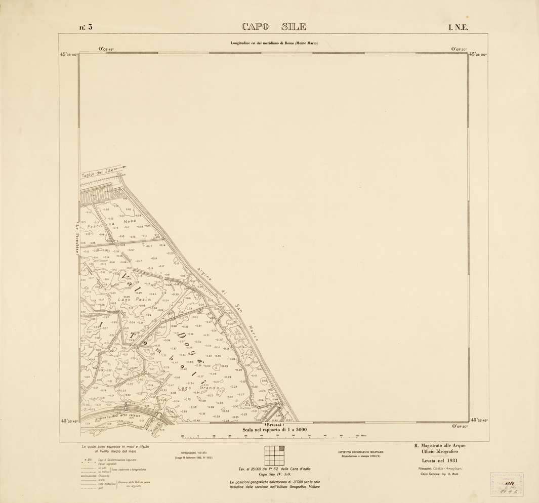 (N:3201) CARTA DELLA LAGUNA VENETA - CAPO SILE - N. 3 - I.N.E. (B0006048) Carte e stampe antiche: riproduzione a colori su carta (formato A1)