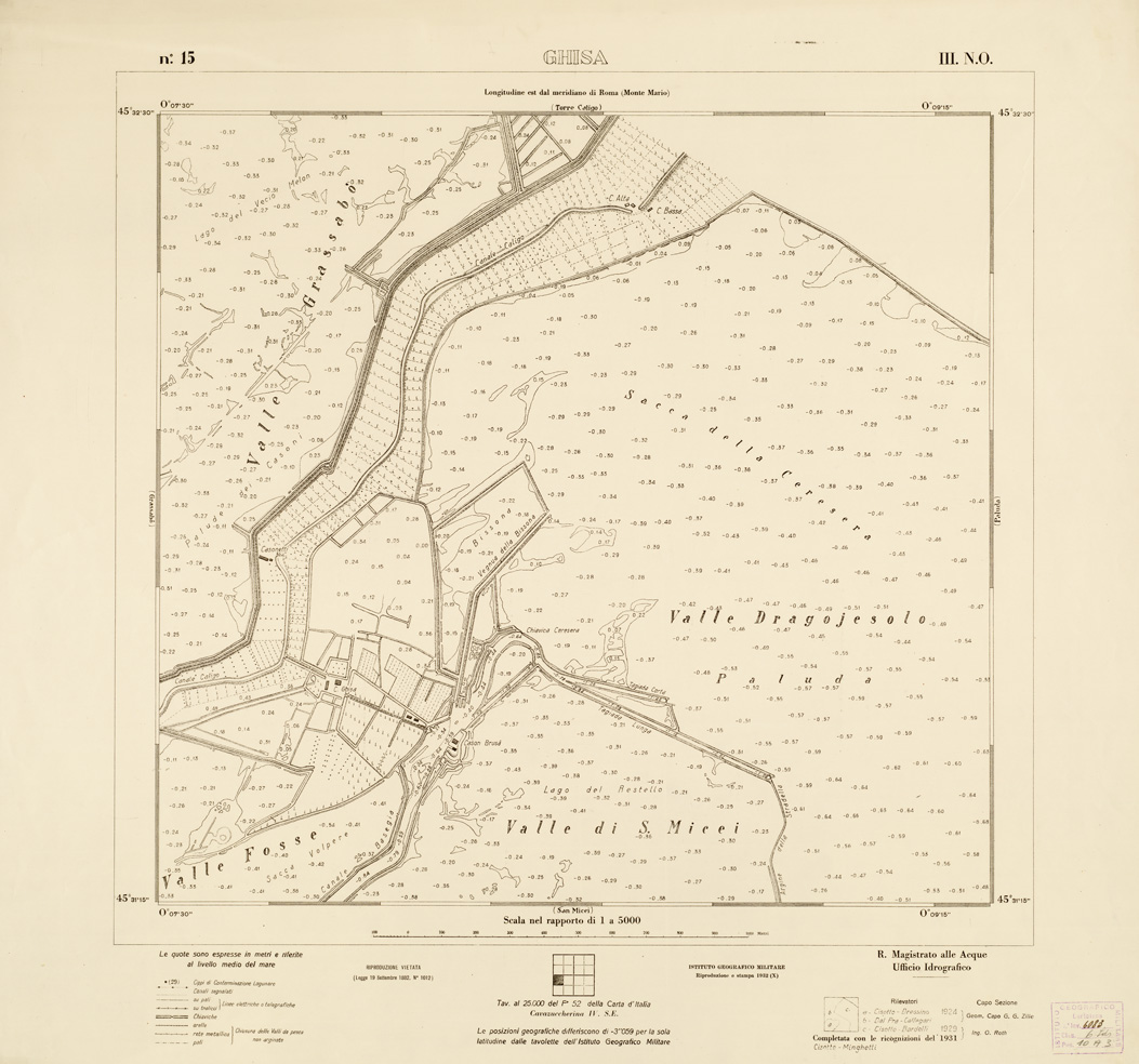 (N:3224) CARTA DELLA LAGUNA VENETA - GHISA - N. 15 - III.N.O. (B0006060) Carte e stampe antiche: riproduzione a colori su carta (formato A1)