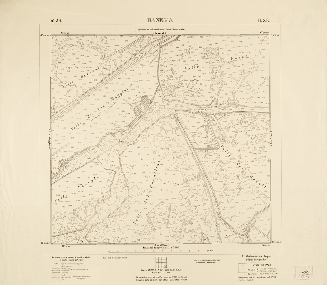(N:3175) CARTA DELLA LAGUNA VENETA - BASEGIA - N. 24 - II.S.E. (B0006069) Carte e stampe antiche: riproduzione a colori su carta (formato A1)