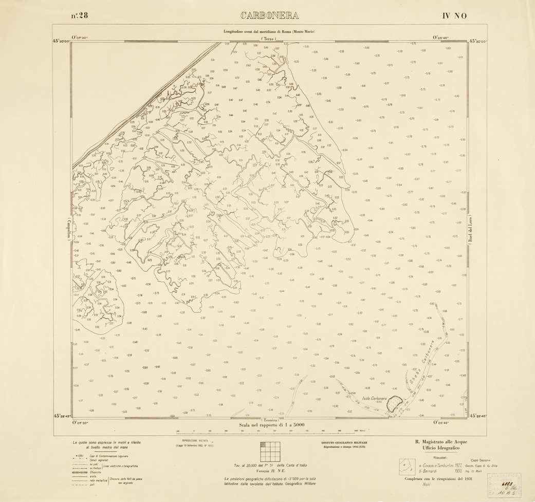 (N:3202) CARTA DELLA LAGUNA VENETA - CARBONERA - N. 28 - IV.N.O. (B0006073) Carte e stampe antiche: riproduzione a colori su carta (formato A1)