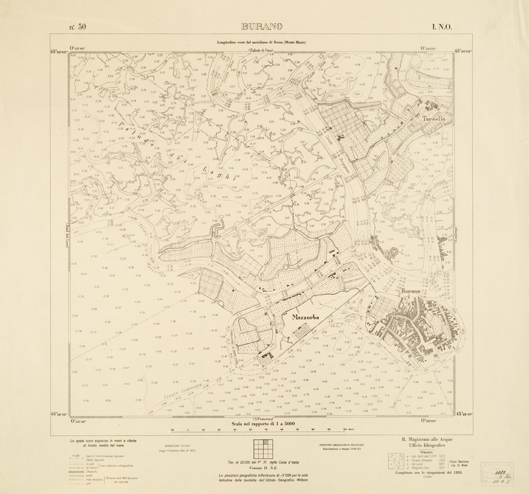 (N:3183) CARTA DELLA LAGUNA VENETA - BURANO - N. 30 - I.N.O. (B0006075) Carte e stampe antiche: riproduzione a colori su carta (formato A1)
