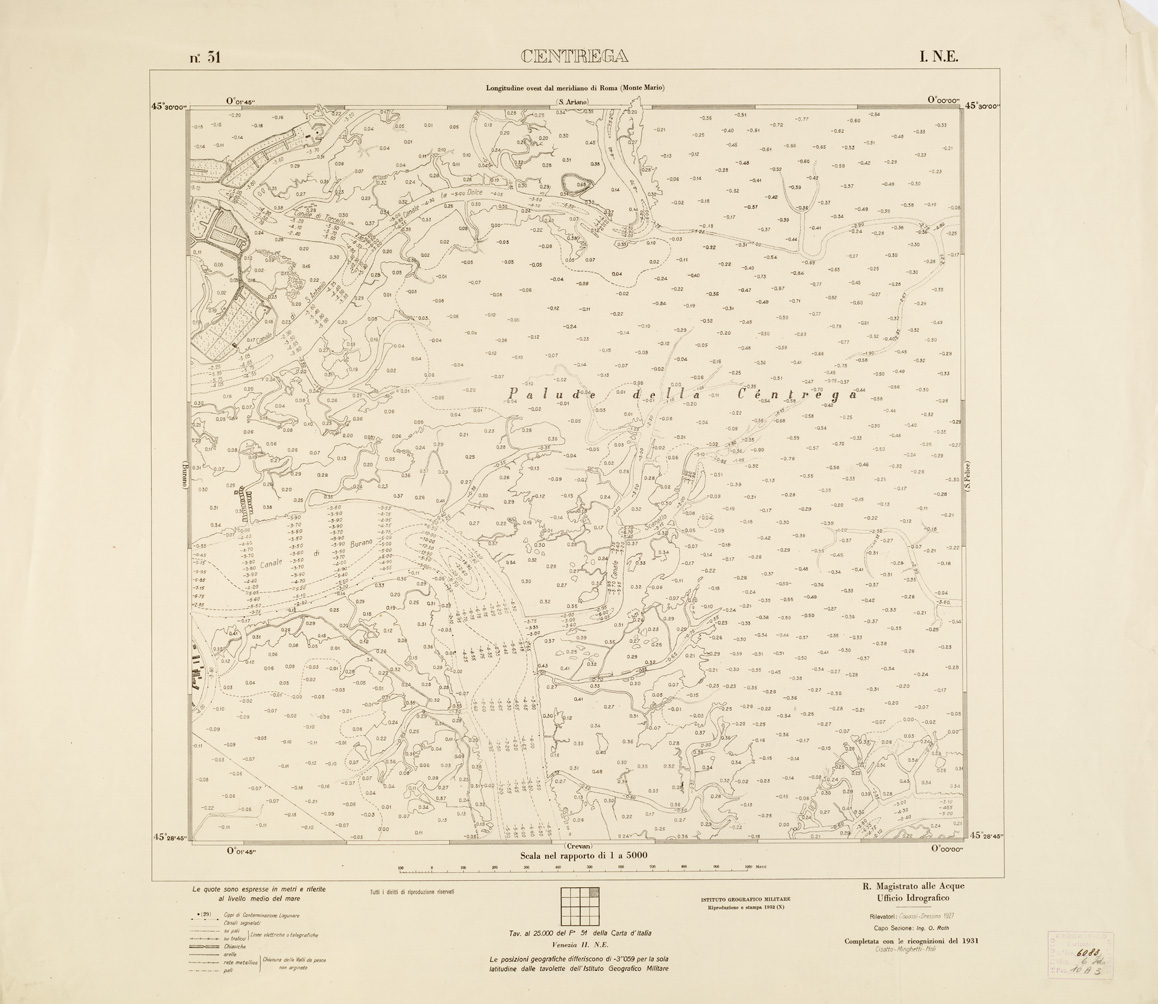 (N:3214) CARTA DELLA LAGUNA VENETA - CENTREGA - N. 31 - I.N.E. (B0006076) Carte e stampe antiche: riproduzione a colori su carta (formato A1)