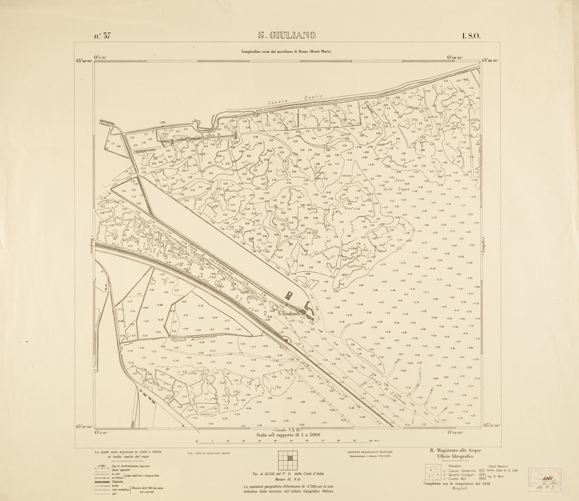 (N:3273) CARTA DELLA LAGUNA VENETA - S. GIULIANO - N. 37 - I.S.O. (B0006082) Carte e stampe antiche: riproduzione a colori su carta (formato A1)