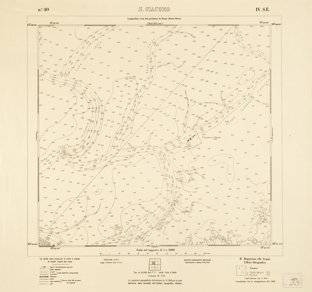 (N:3271) CARTA DELLA LAGUNA VENETA - S. GIACOMO - N. 40 - IV.S.E. (B0006085) Carte e stampe antiche: riproduzione a colori su carta (formato A1)