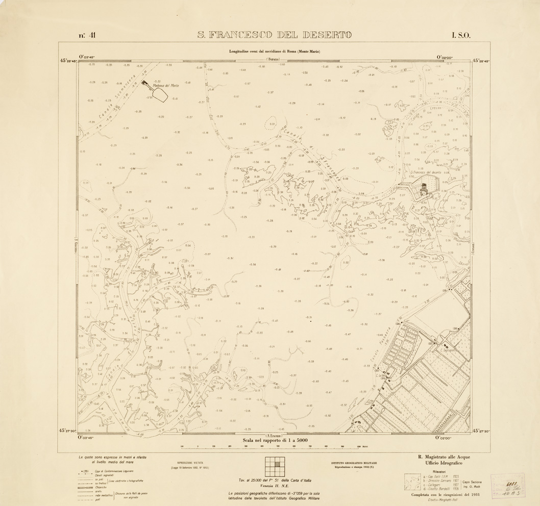 (N:3270) CARTA DELLA LAGUNA VENETA - S. FRANCESCO DEL DESERTO - N. 41 - I.S.O. (B0006086) Carte e stampe antiche: riproduzione a colori su carta (formato A1)
