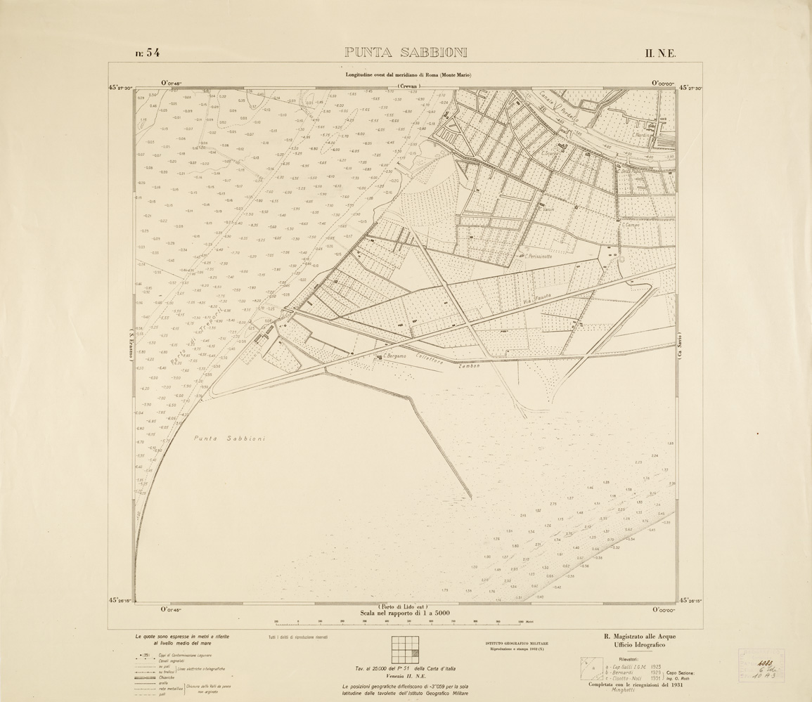 (N:3262) CARTA DELLA LAGUNA VENETA - PUNTA SABBIONI - N. 54 - II.N.E. (B0006099) Carte e stampe antiche: riproduzione a colori su carta (formato A1)