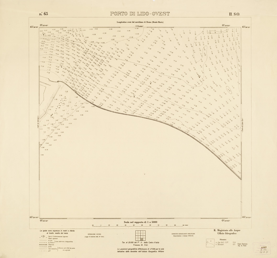 (N:3258) CARTA DELLA LAGUNA VENETA - PORTO DI LIDO OVEST - N. 63 - II.S.O. (B0006108) Carte e stampe antiche: riproduzione a colori su carta (formato A1)