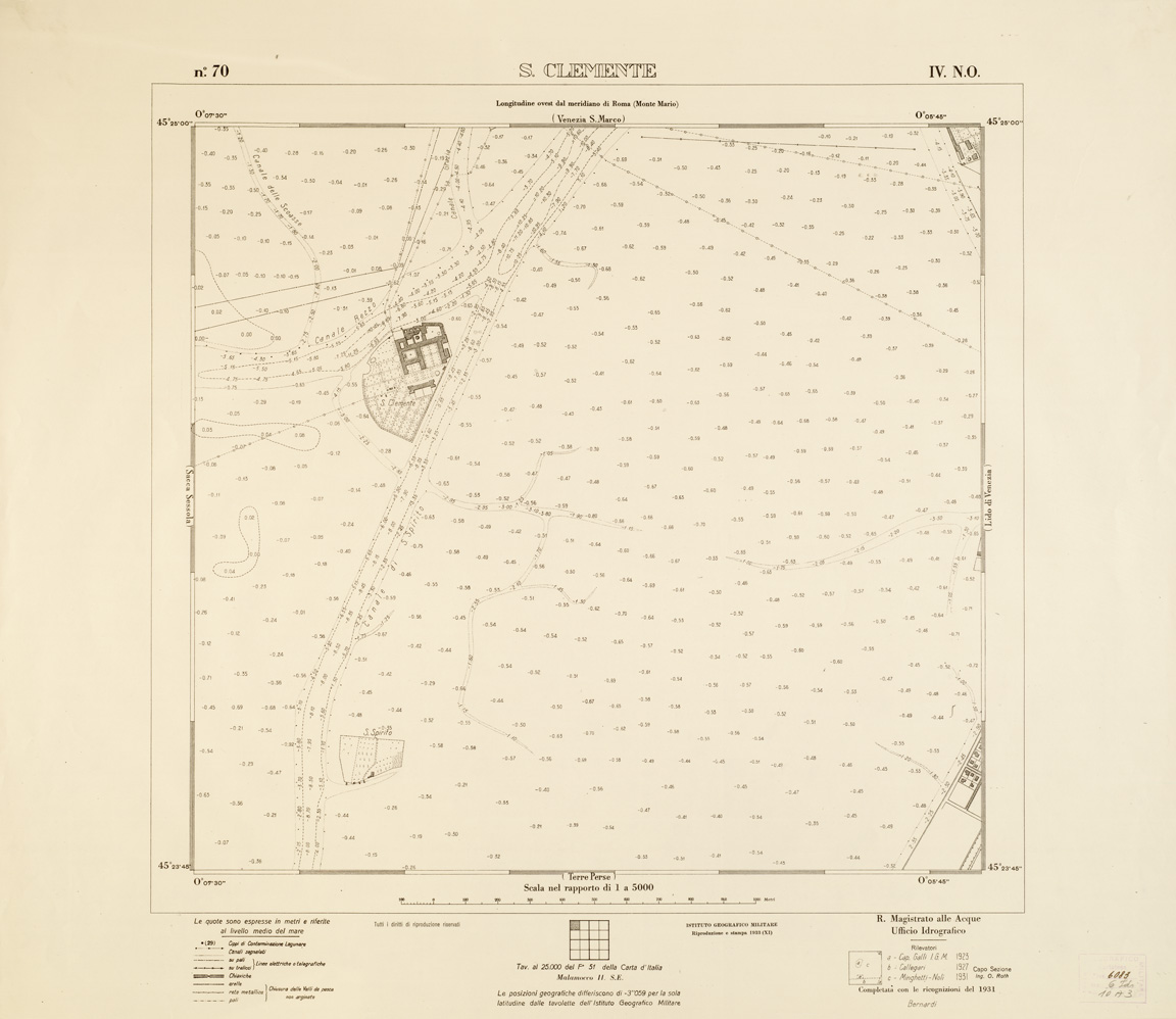 (N:3268) CARTA DELLA LAGUNA VENETA - S. CLEMENTE - N. 70 - IV.N.O. (B0006114) Carte e stampe antiche: riproduzione a colori su carta (formato A1)