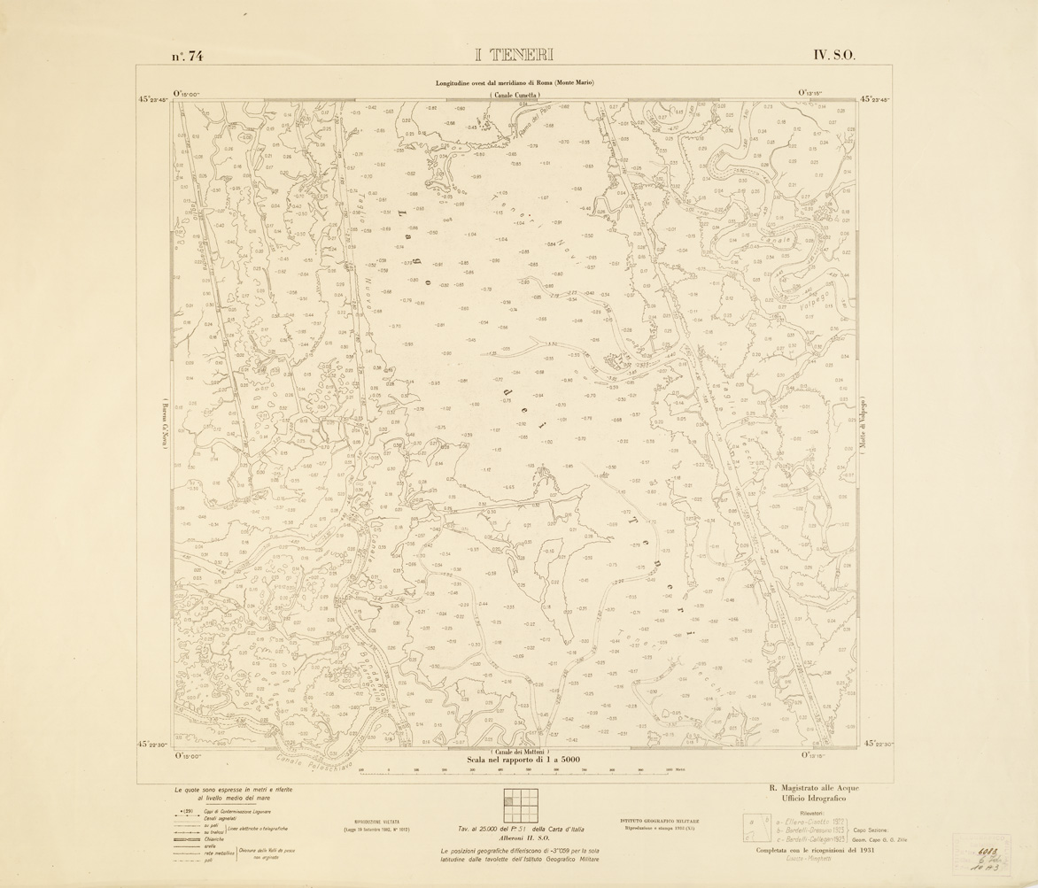 (N:3226) CARTA DELLA LAGUNA VENETA - I TENERI - N. 74 - IV.S.O. (B0006118) Carte e stampe antiche: riproduzione a colori su carta (formato A1)