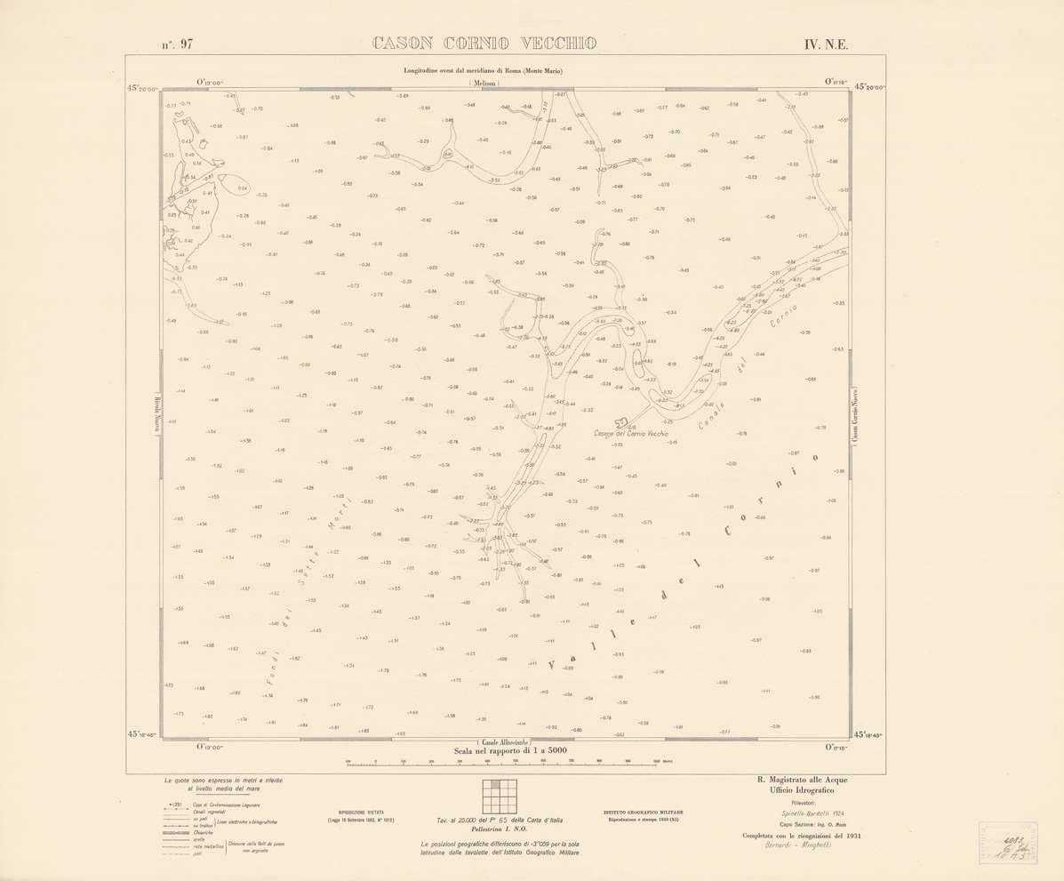 (N:3207) CARTA DELLA LAGUNA VENETA - CASON CORNIO VECCHIO - N. 97 - IV.N.E. (B0006141) Carte e stampe antiche: riproduzione a colori su carta (formato A1)