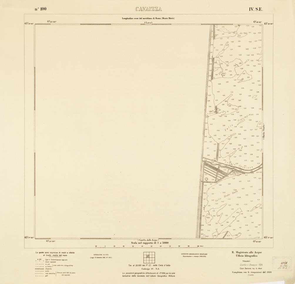 (N:3211) CARTA DELLA LAGUNA VENETA - CAVAIZZA - N. 100 - IV.S.E. (B0006144) Carte e stampe antiche: riproduzione a colori su carta (formato A1)