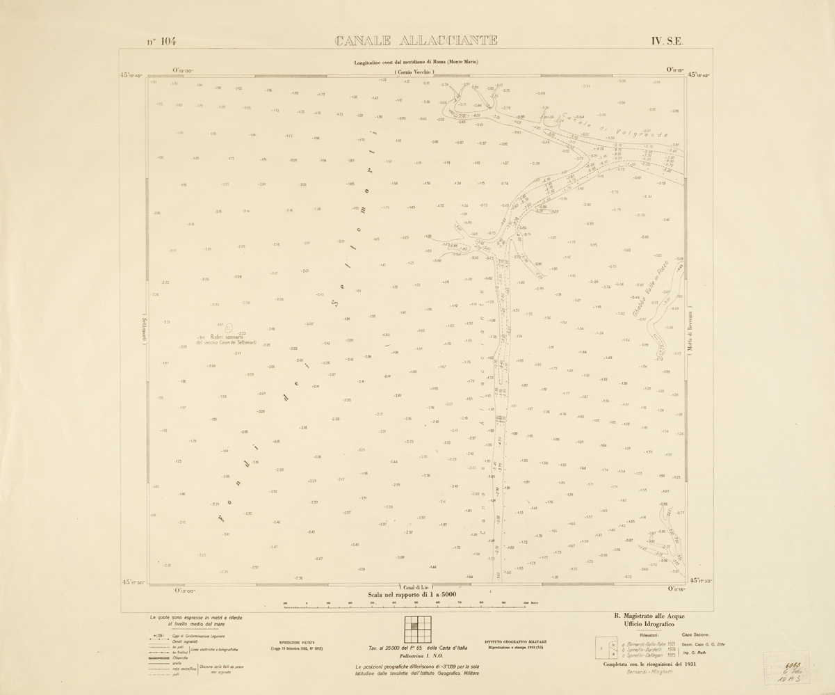 (N:3192) CARTA DELLA LAGUNA VENETA - CANALE ALLACCIANTE - N. 104 - IV.S.E. (B0006148) Carte e stampe antiche: riproduzione a colori su carta (formato A1)