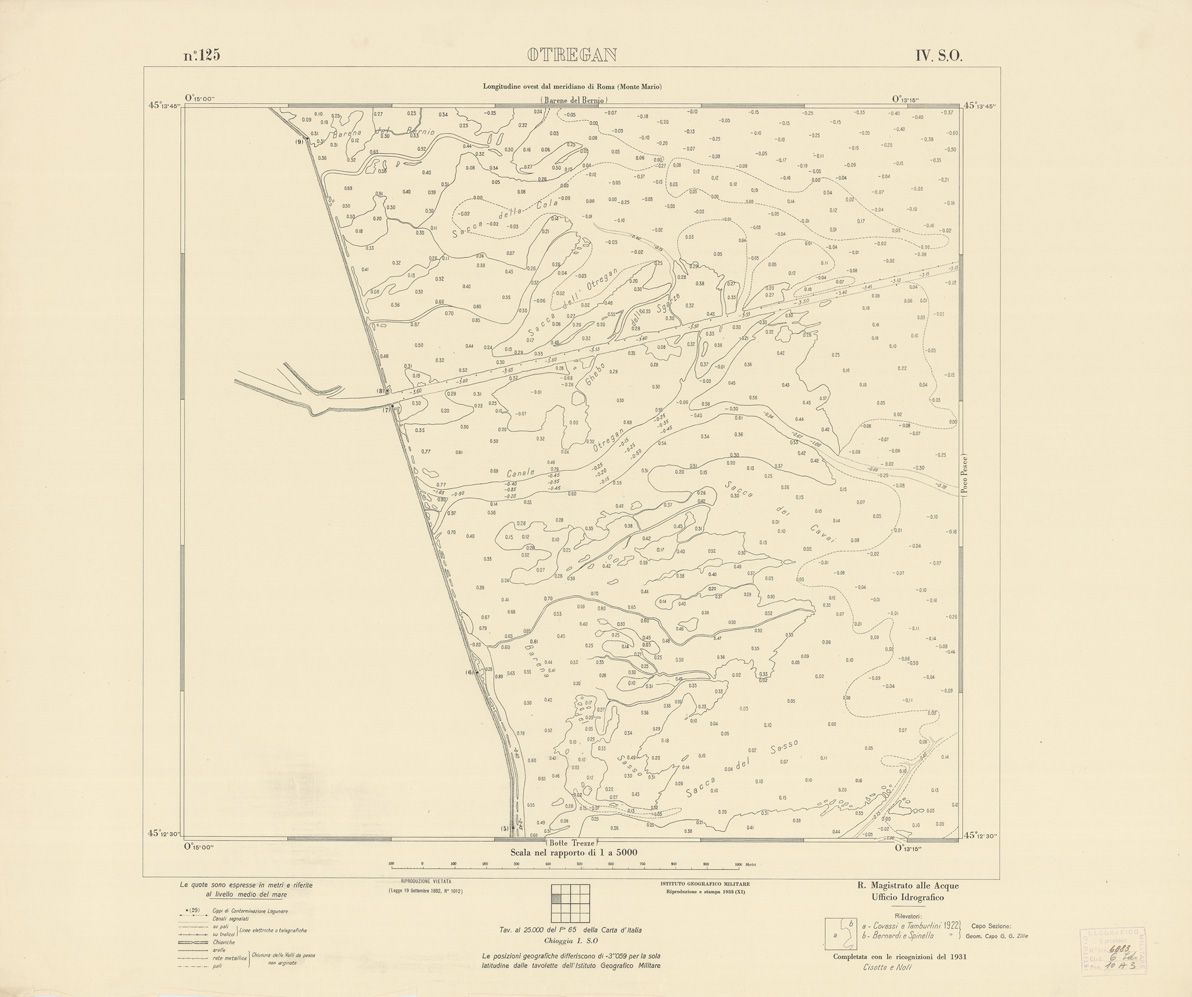 (N:3250) CARTA DELLA LAGUNA VENETA - OTREGAN - N. 125 - IV.S.O. (B0006169) Carte e stampe antiche: riproduzione a colori su carta (formato A1)
